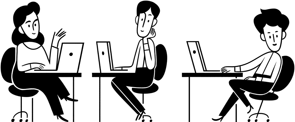 Une illustration montrant plusieurs personnes à leur bureau, travaillant sur leur ordinateur