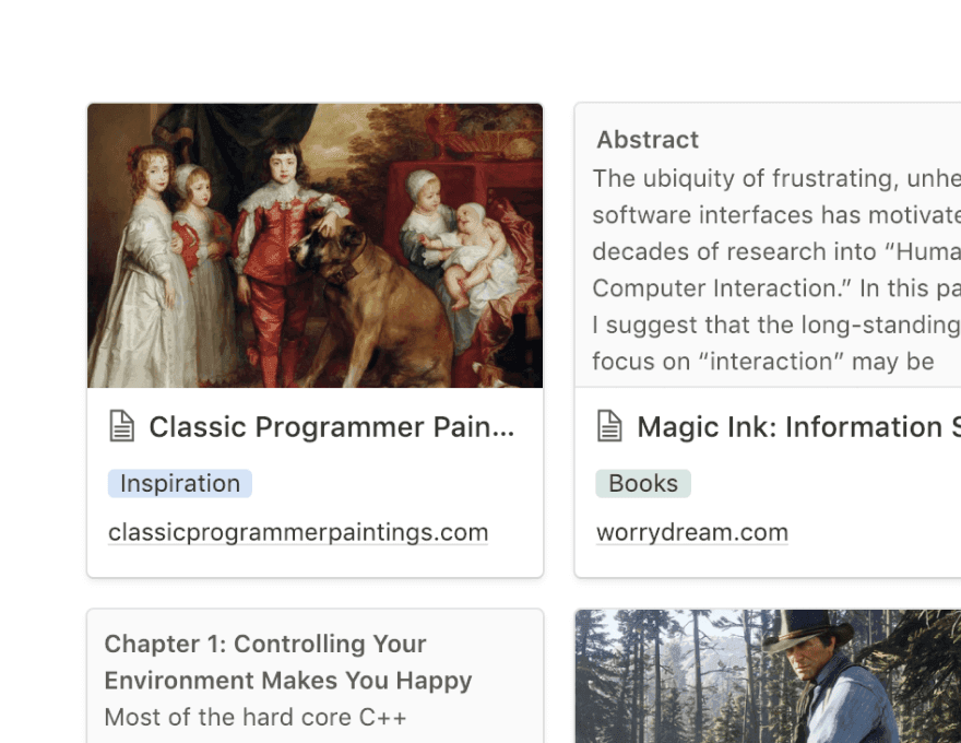 Une capture d’écran montrant plusieurs entrées dans une base de données Notion