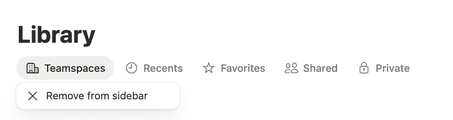 Supprimer la bibliothèque de la barre latérale