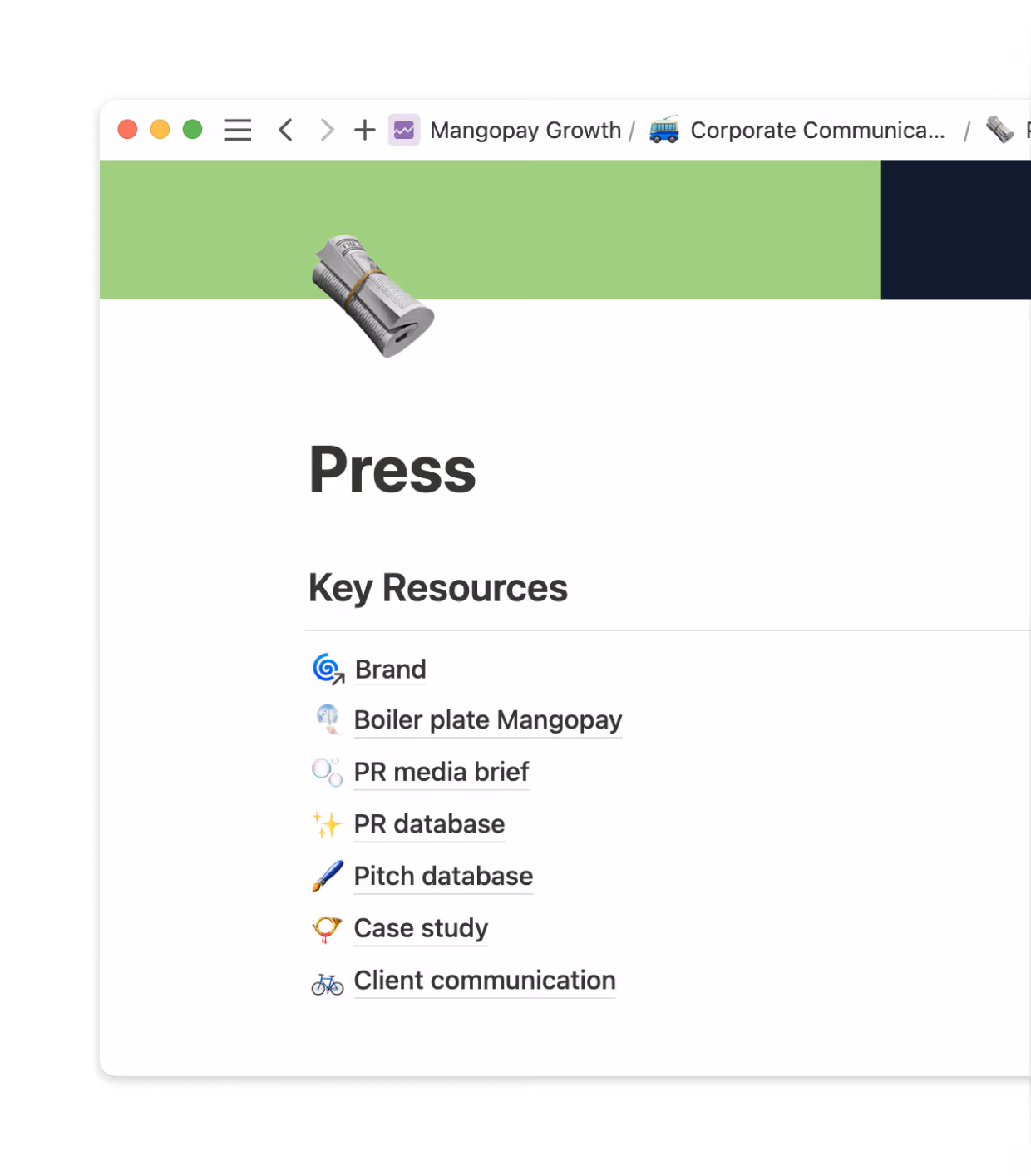 The press page is accessible to employees and the PR agencies Mangopay works with.