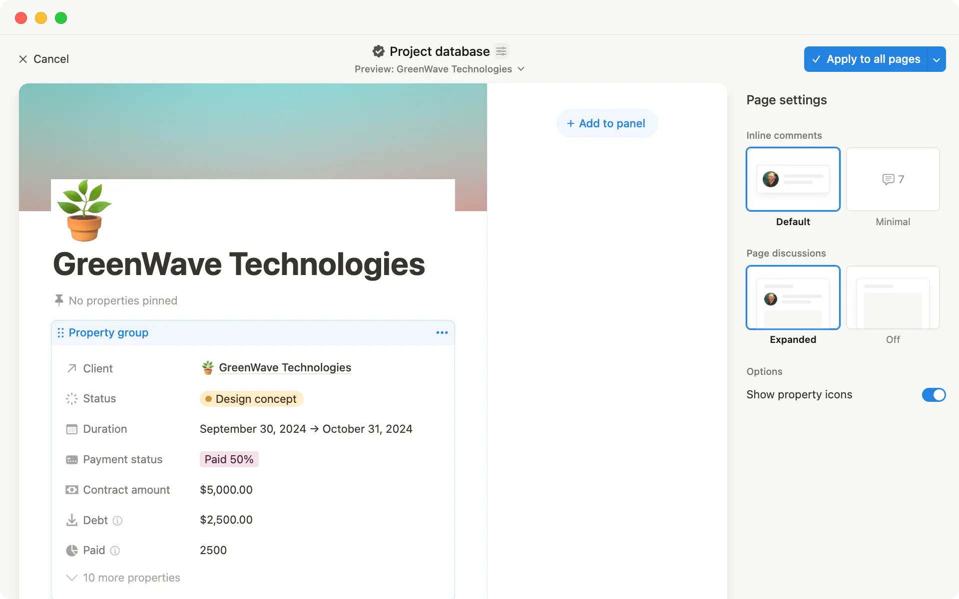 L’outil de mise en page vous permet de tout personnaliser sur votre page de base de données, de l’épinglage des propriétés à la création d’un nouveau menu latéral.
