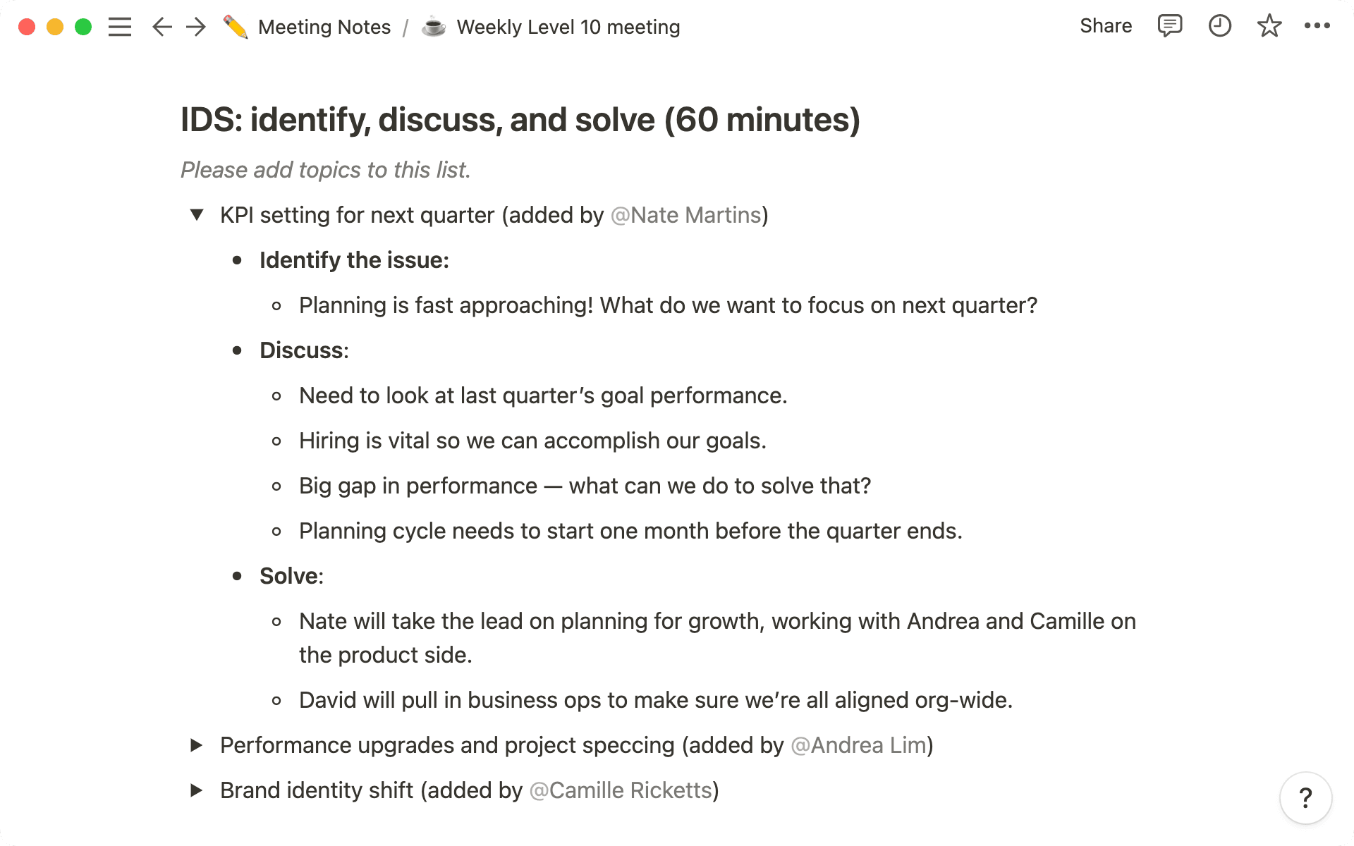 Chaque élément aura son propre menu dépliant pour permettre les échanges.