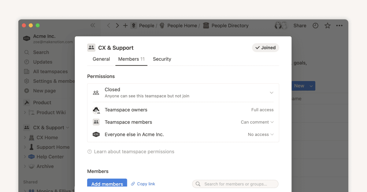 Configurez les bons niveaux d’accès grâce aux espaces d’équipe et aux groupes