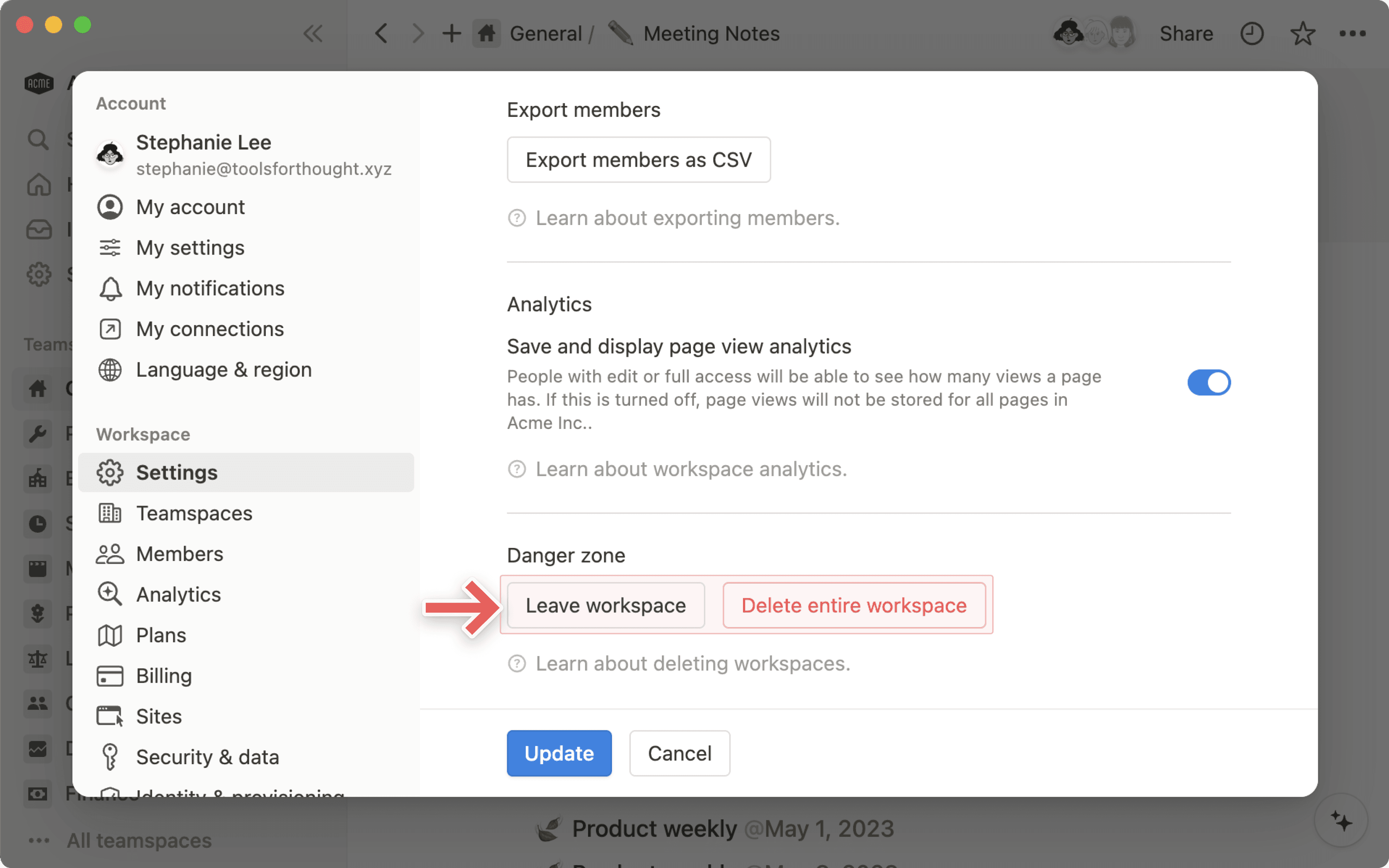 Aide : quitter ou supprimer un espace de travail
