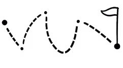 A dotted line leading to a flag