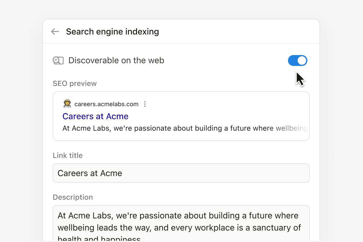 Contrôlez votre visibilité sur les moteurs de recherche avec les paramètres de SEO.