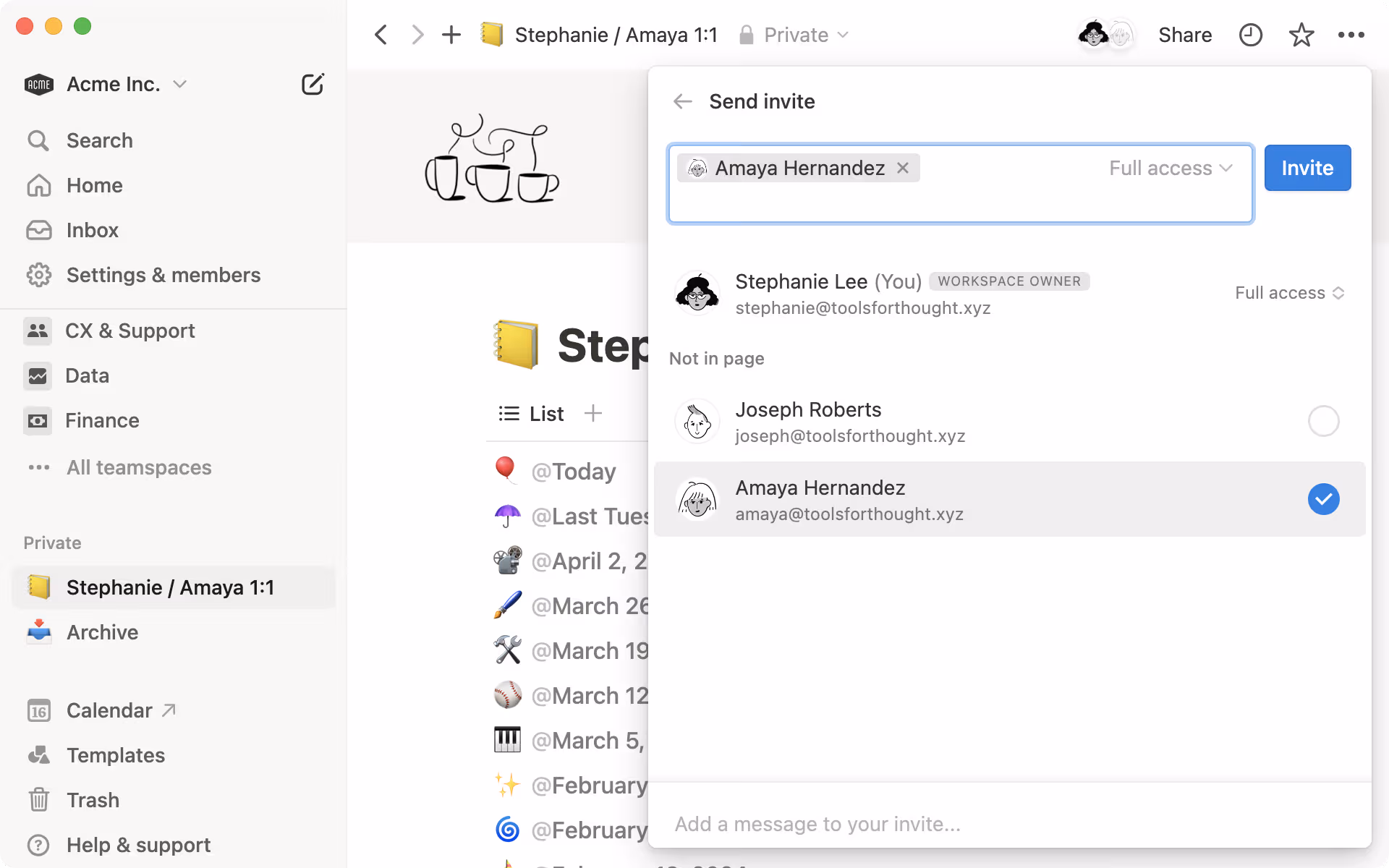 Partage et autorisations ─ partager avec un coéquipier