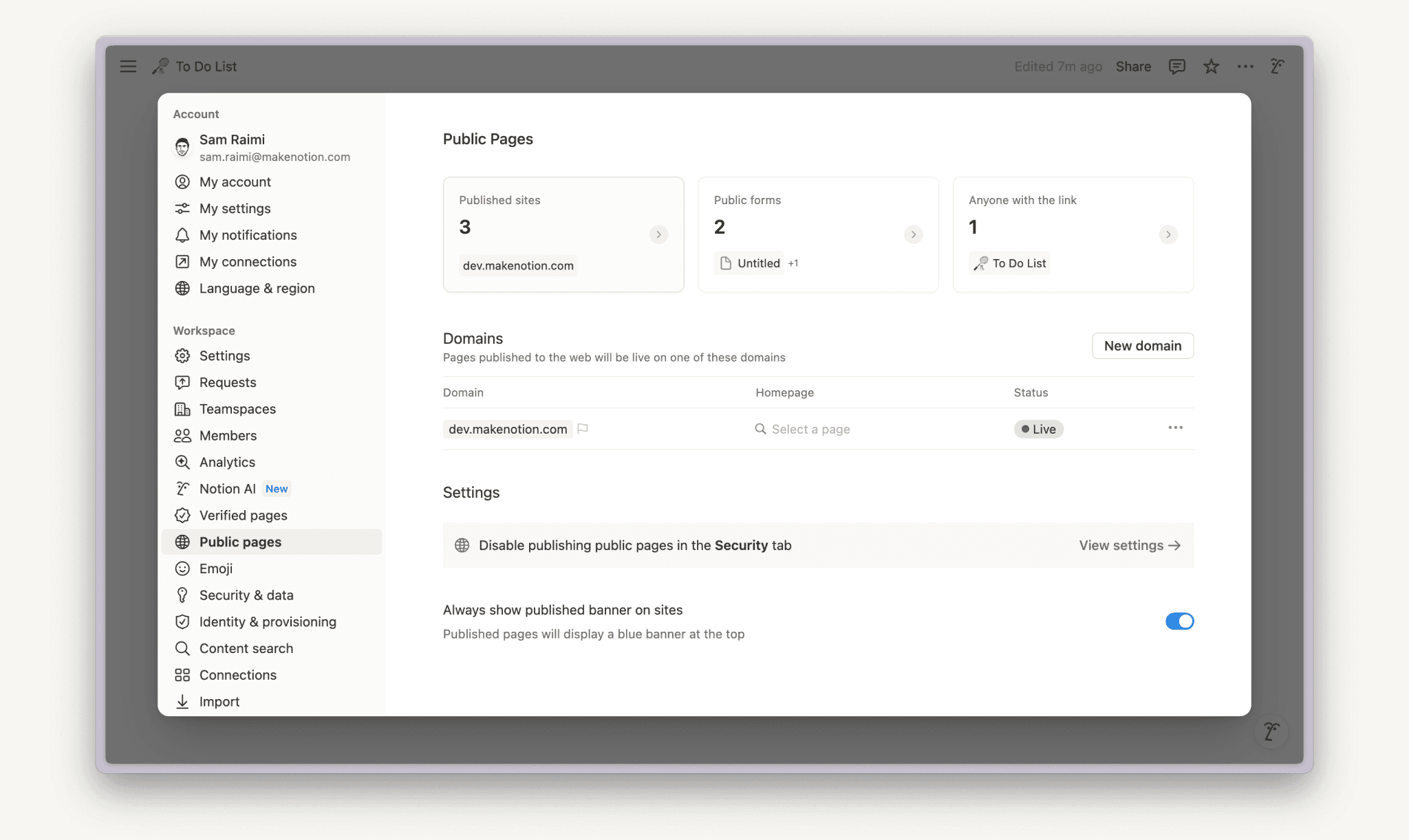 Aide : gérer vos sites Notion publiés