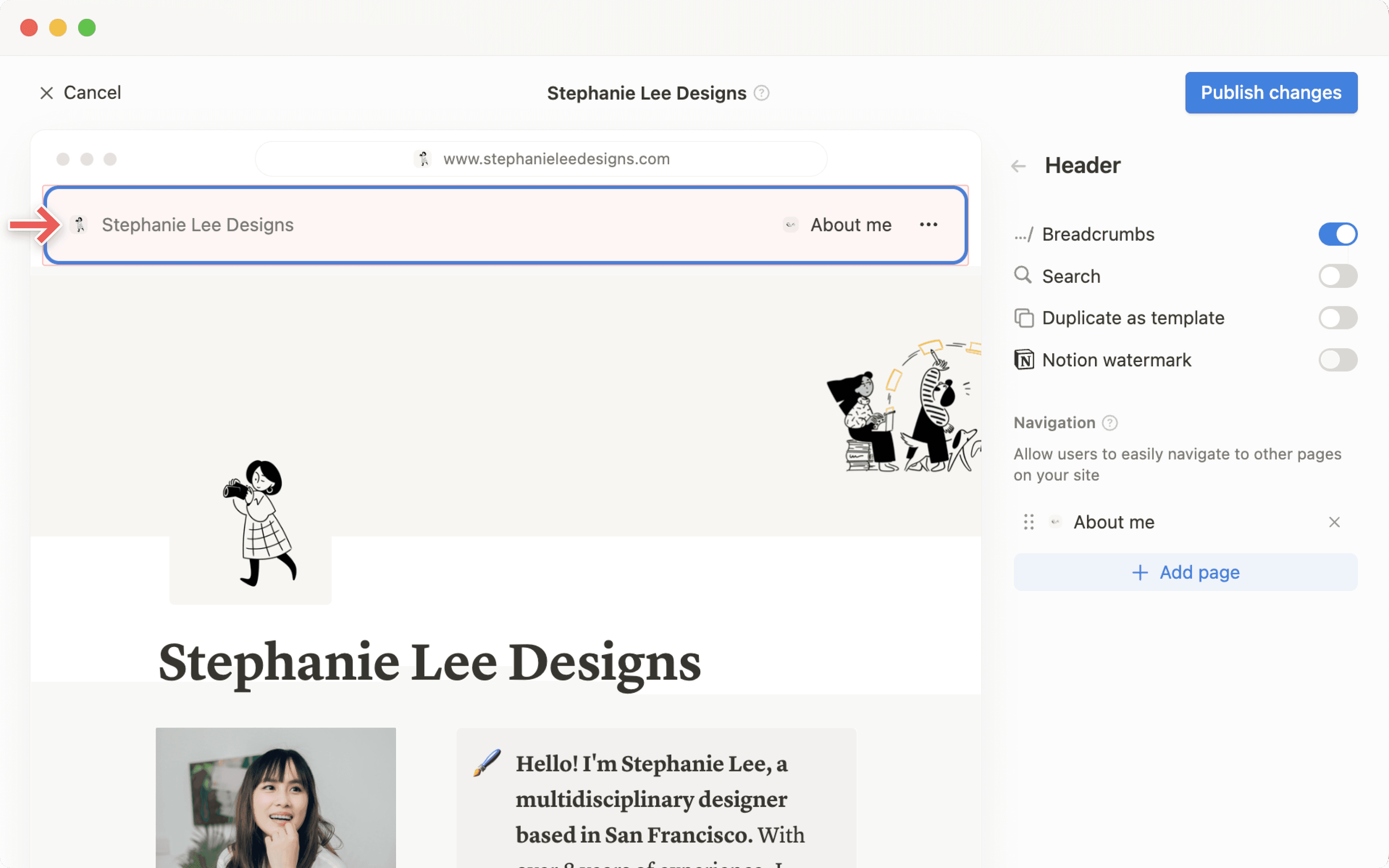 Aide : en-tête de site personnalisé