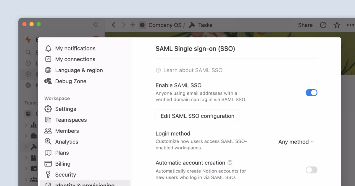 Configuration du SAML SSO ─ bannière